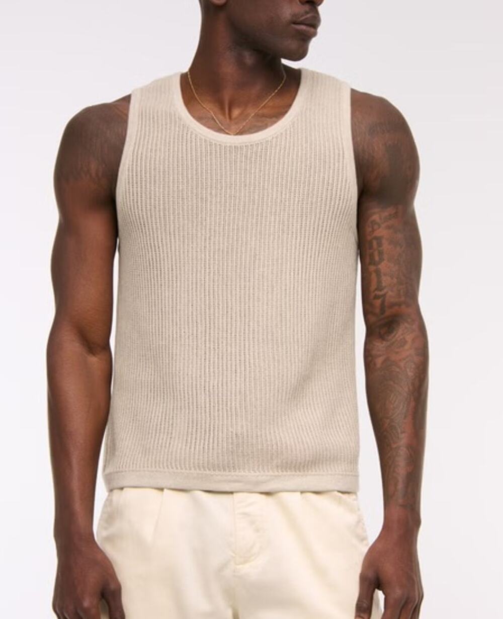Abercrombie Mens Crochet Knit Tank Top XL Indie Granola Layering Coastal Casual